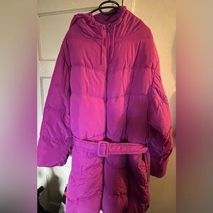 A New Day’s fuchsia puffer coat